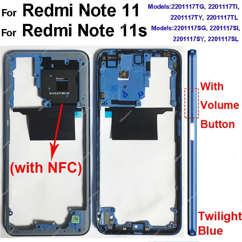 Middle Frame Housing for Xiaomi Redmi Note 11 Note 11S 4G Middle Cover Bezel