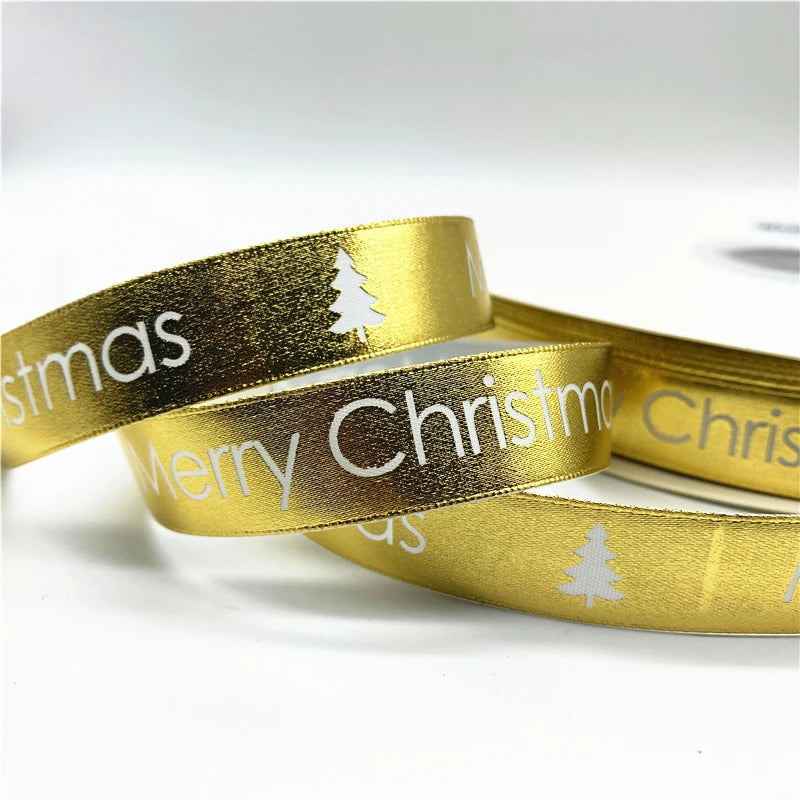 10mm 15mm 5yards Gold/Silver Christmas Decor Printed Christmas Ribbon