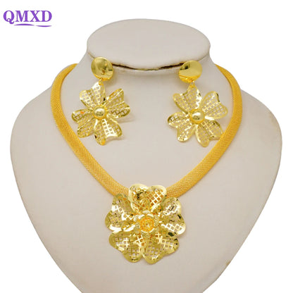 Ethiopian Dubai Gold Color Jewelery Sets for Women Girl Bridal Tassel Flower