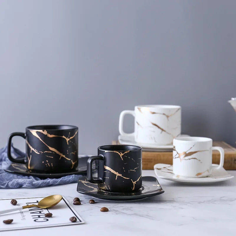 Marble Coffee Cup, Black and White Cup and Saucer Cup