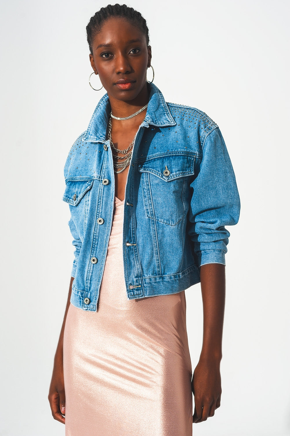 Studded Denim Jacket in Blue