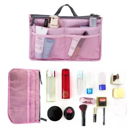 Nylon Cosmetic Bags for Women Tote Insert Double Zipper Makeup Bag Toiletries