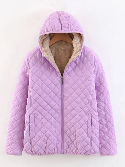 Women Autumn Winter Parkas Coat Jackets Female Lamb Hooded Plaid Long