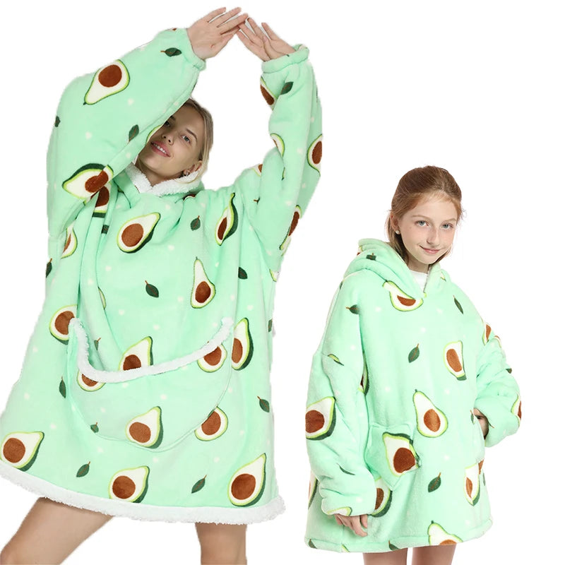 Oversized Family Matching Homewear Hoodie Plush Fleece  Girls Sleepwear