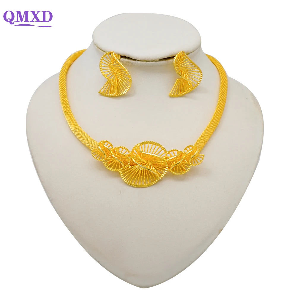 Ethiopian Dubai Gold Color Jewelery Sets for Women Girl Bridal Tassel Flower