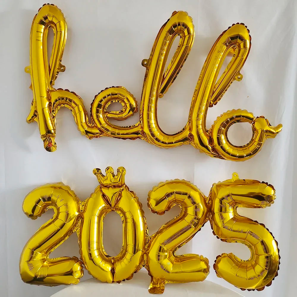 2025 Happy New Year Balloons Banner Rose Gold Number Letter Aluminum Foil