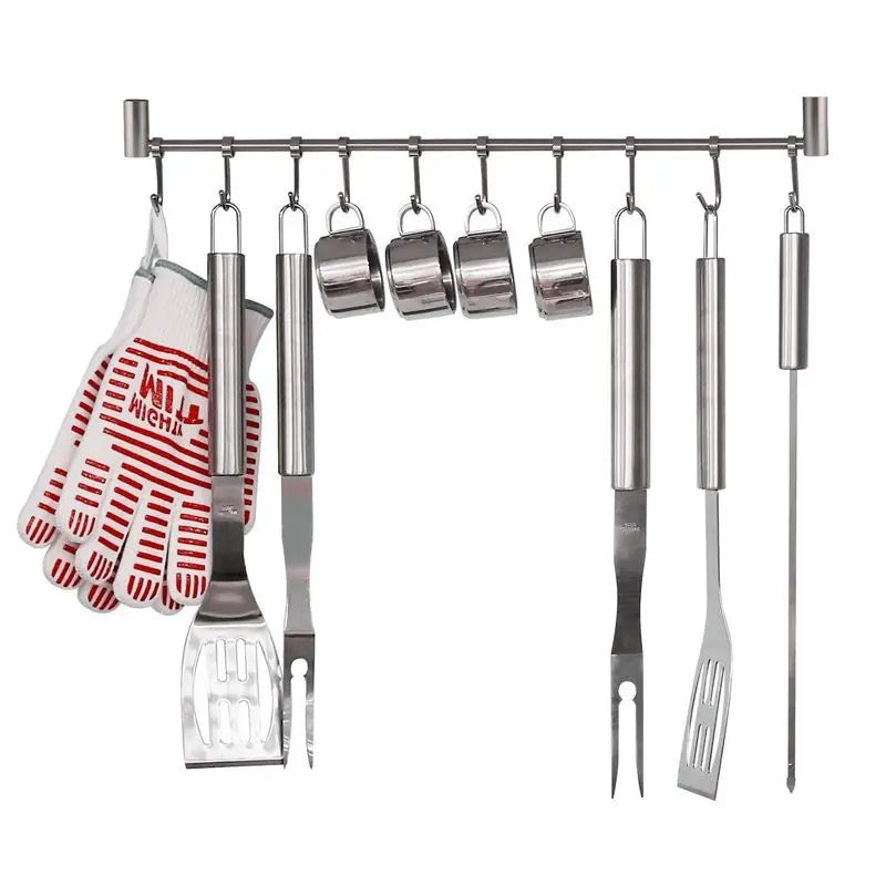 Kitchen Rail Rack Wall Mounted Utensil Hanging Rack Stainless Steel Hanger Hooks