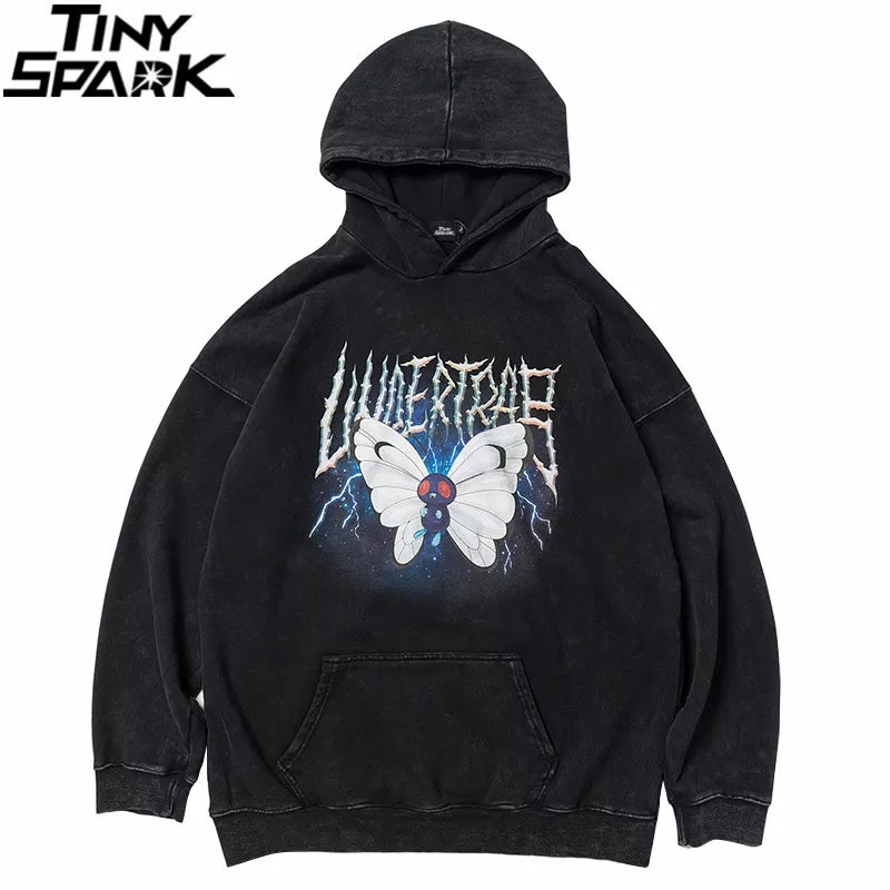 2023 Men Hip Hop Hoodie Sweatshirt Lightning Butterfly Streetwear Hoodie