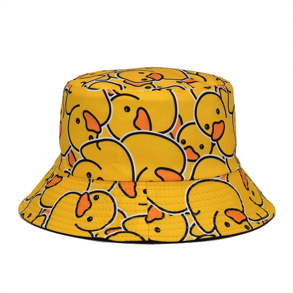 Reversible Black Yellow Duck Bucket Hat for Men Women Summer Sun Hat