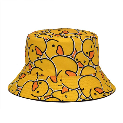 Reversible Black Yellow Duck Bucket Hat for Men Women Summer Sun Hat