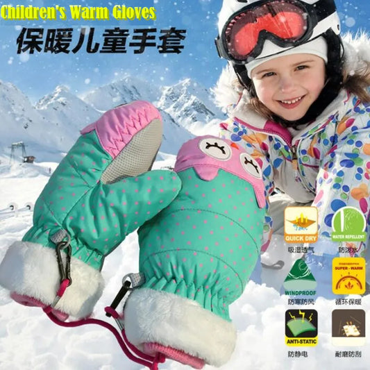 Children Ski Gloves,Winter 2X Plus Velvet Kids Girls Cute Cartoon Waterproof