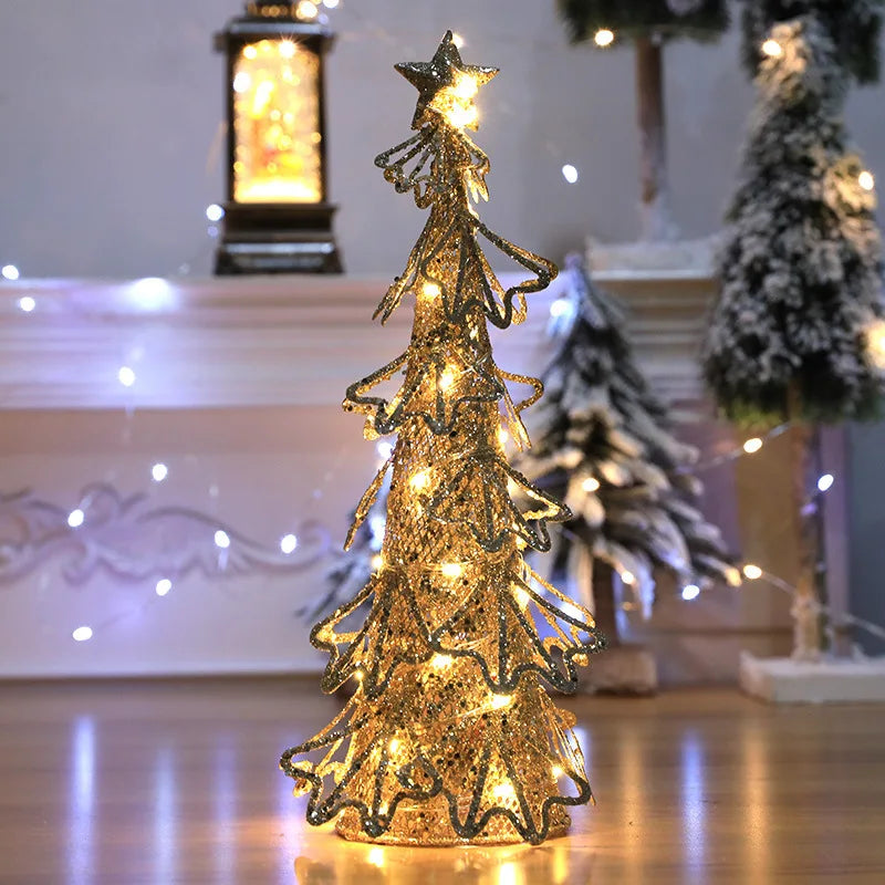 LED Lighted Christmas Tree Table Ornaments Small Metal Christmas Tree Xmas