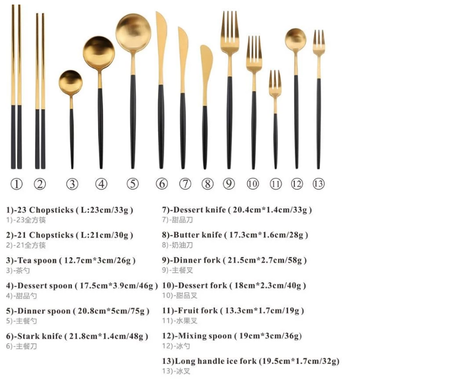 Luxury 18/10  Matte Black Gold Plated Stainless Steel Flatware Cutlery Set