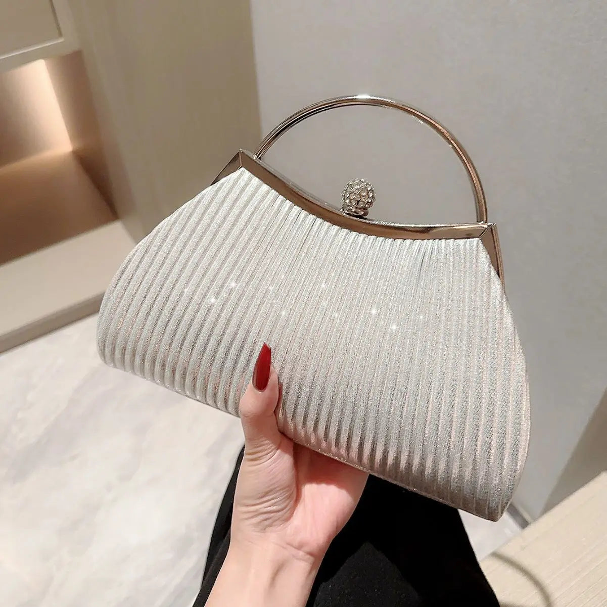 2023 Evening Bag for Women Elegant Glitter Pleated Ladies Clutch Luxury Party