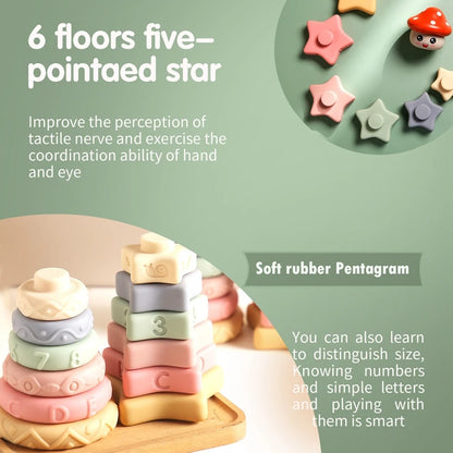 1Set Baby Toys Silicone Stacking Toys Pentagram Soft Building