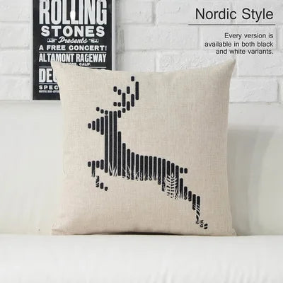 Black White Deer Pillow Nordic Geometric Pillow Cushion Linen  Sofa Cushions