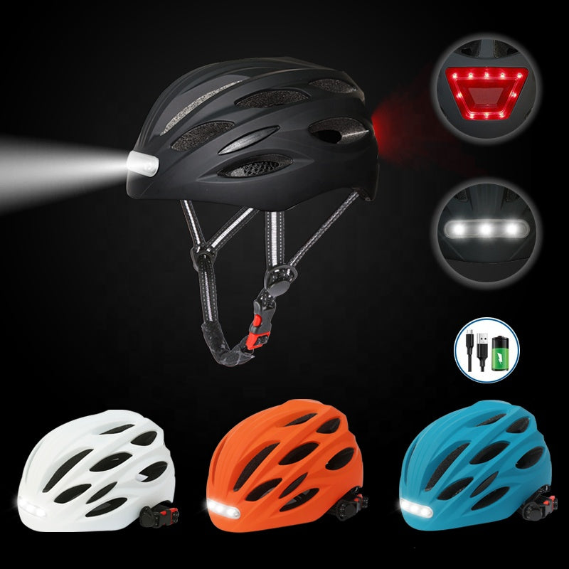 NEW Bicycle Helmet LED Light Rechargeable Intergrally-Mold Cycling Helmet