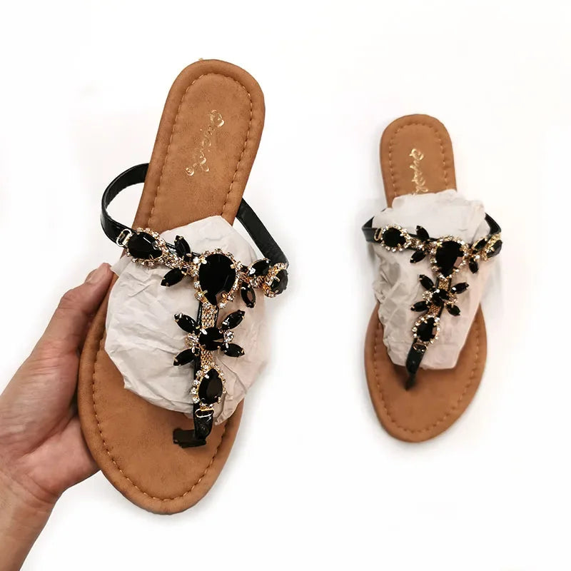 2024 New Sandals Women Gladiator Summer Diamond Buckle Fashion Female Sandal