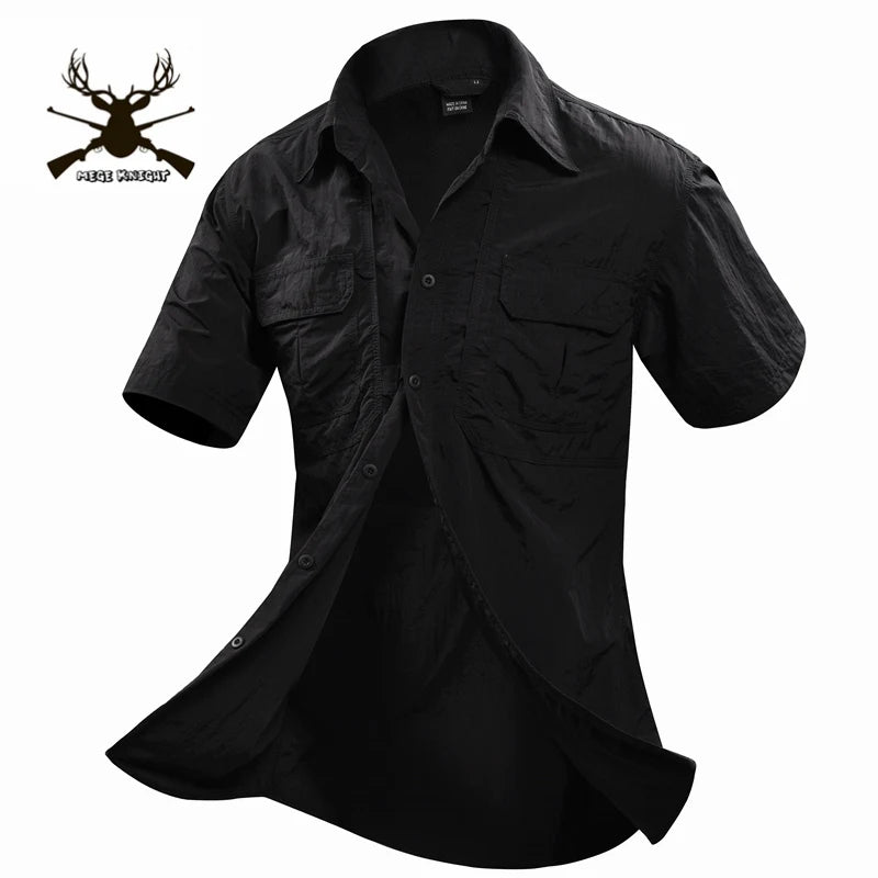 MEGE Summer Men Shirt Military Men Short Sleeve Shirt Casual Shirt