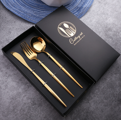 Luxury 18/10  Matte Black Gold Plated Stainless Steel Flatware Cutlery Set