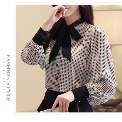 Womens Tops and Blouses Long Sleeve Women Shirts Fashion Bow Collor Office