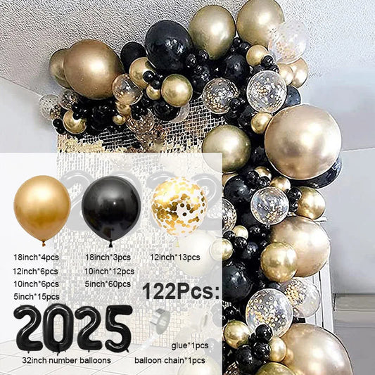 Black Gold Balloons Garland Arch Kit New Year Decoration 2025