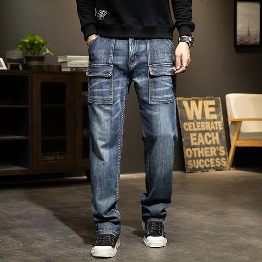 Men Vintage Baggy Jeans Fashion Denim Cargo Pants Plus Size 44 Loose Popular