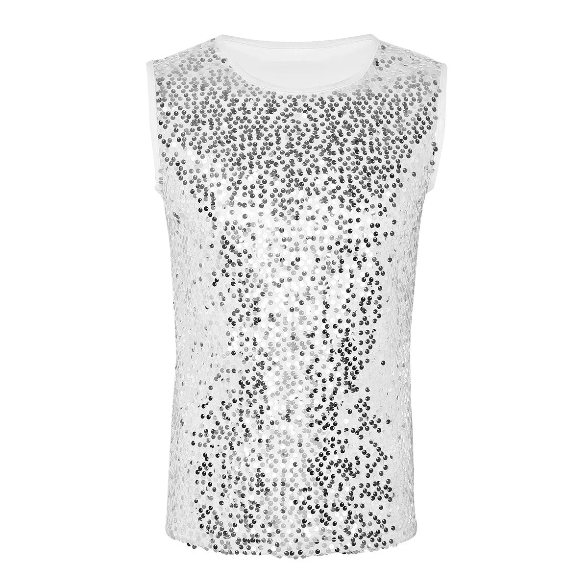 YiZYiF Men's Sequin Tank Top Shiny Crop Top Vest Crew Neck Slim Vest