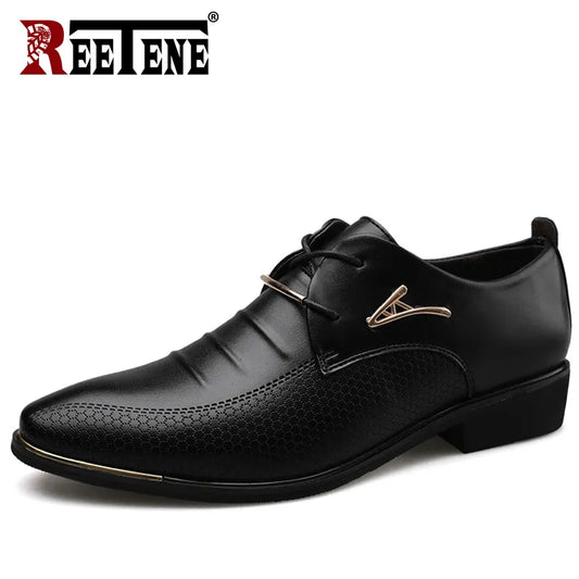 REETENE Men'S Leather Formal Shoes Dress Shoes Oxfords Fashion Retro Shoes