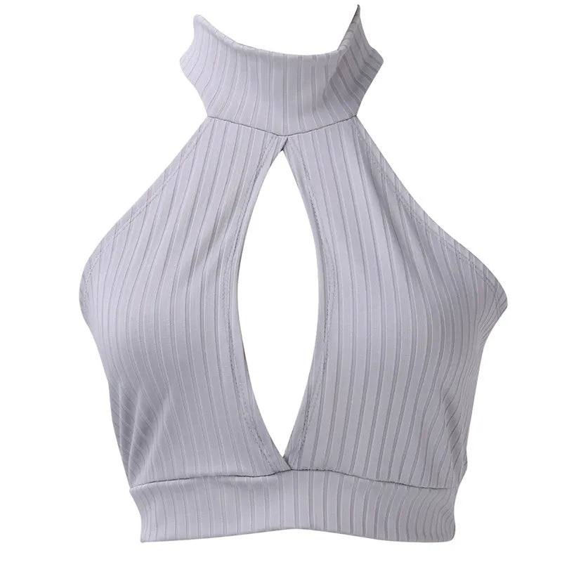 Women Summer Knit Crop Tops Camis Sexy Hollow Out Halter Tank Tops Vest Top