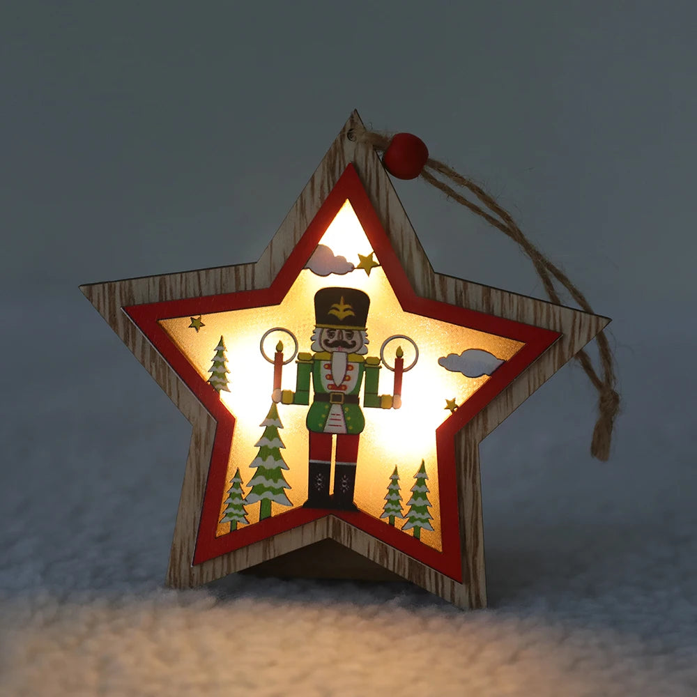 Newest Christmas Wooden Walnut Soldier Pendant Ornament With LED Christmas Tree