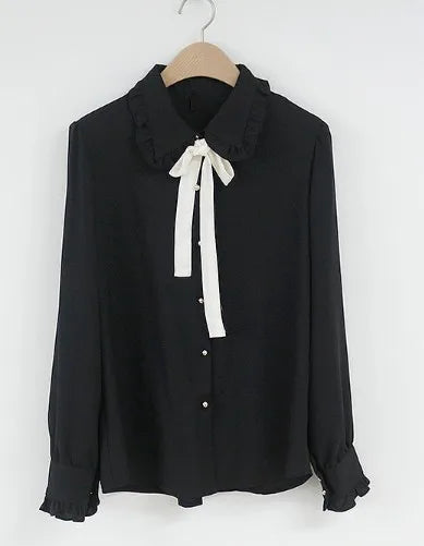 Chiffon Blouses Shirts New Hot Style Girls Bow Tie Tops Collar Shirt