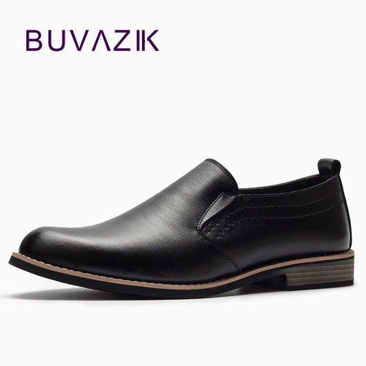 BUVAZIK Brand Leather Concise Men Business Dress Pointy Black Shoes Breathable