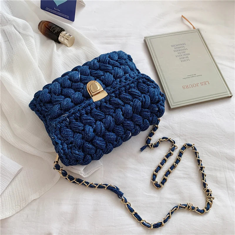 Bags for Women Hand Woven Bag Strip Thread Hook Knitted Women's Shoulder