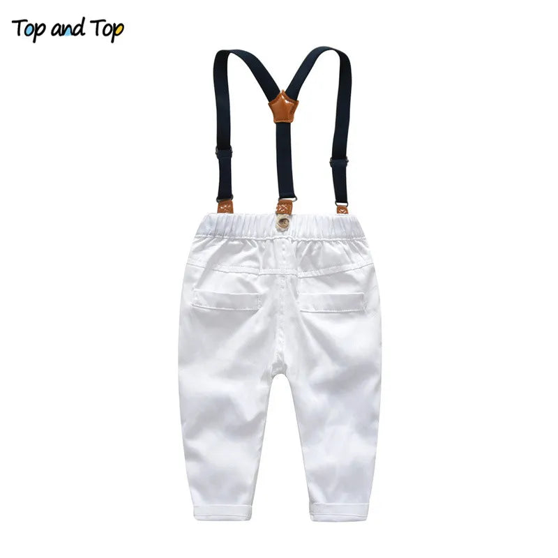 Top and Top Boys Gentleman Clothing Sets Autumn Kids Formal Shirt+Suspenders