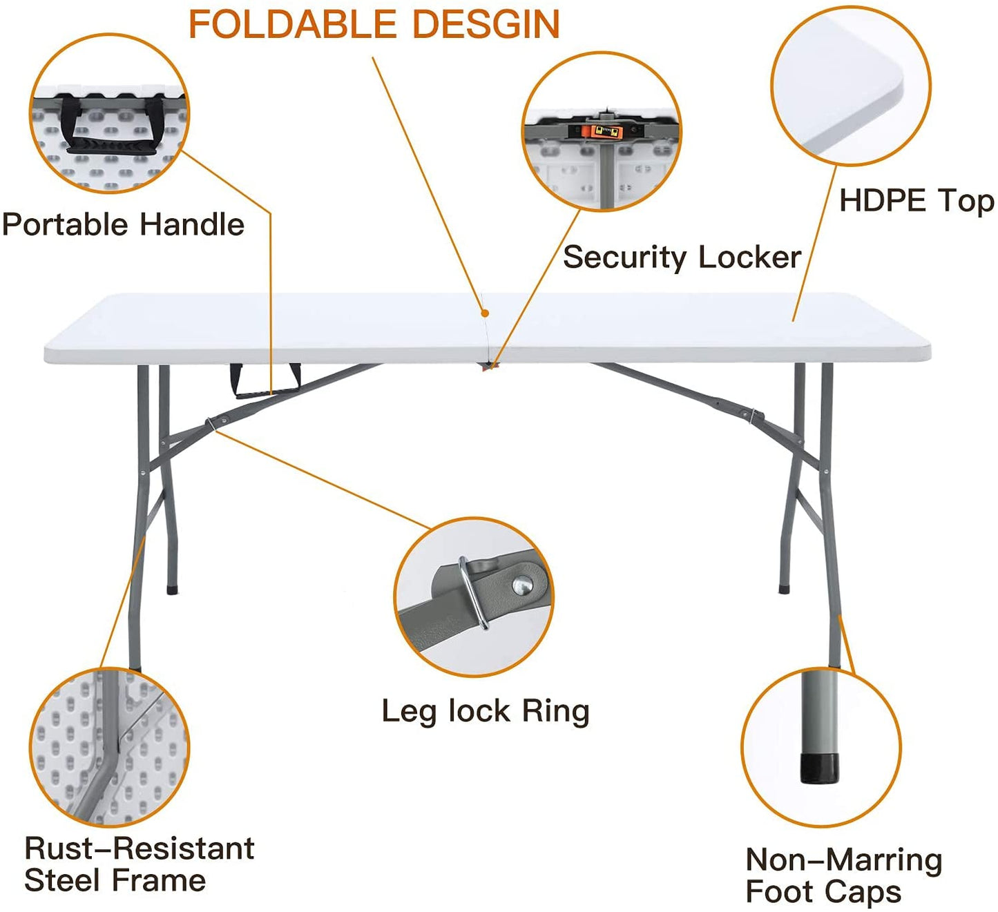 Hot Popular Furniture 6ft White Rectangular Plastic Foldable Banquet