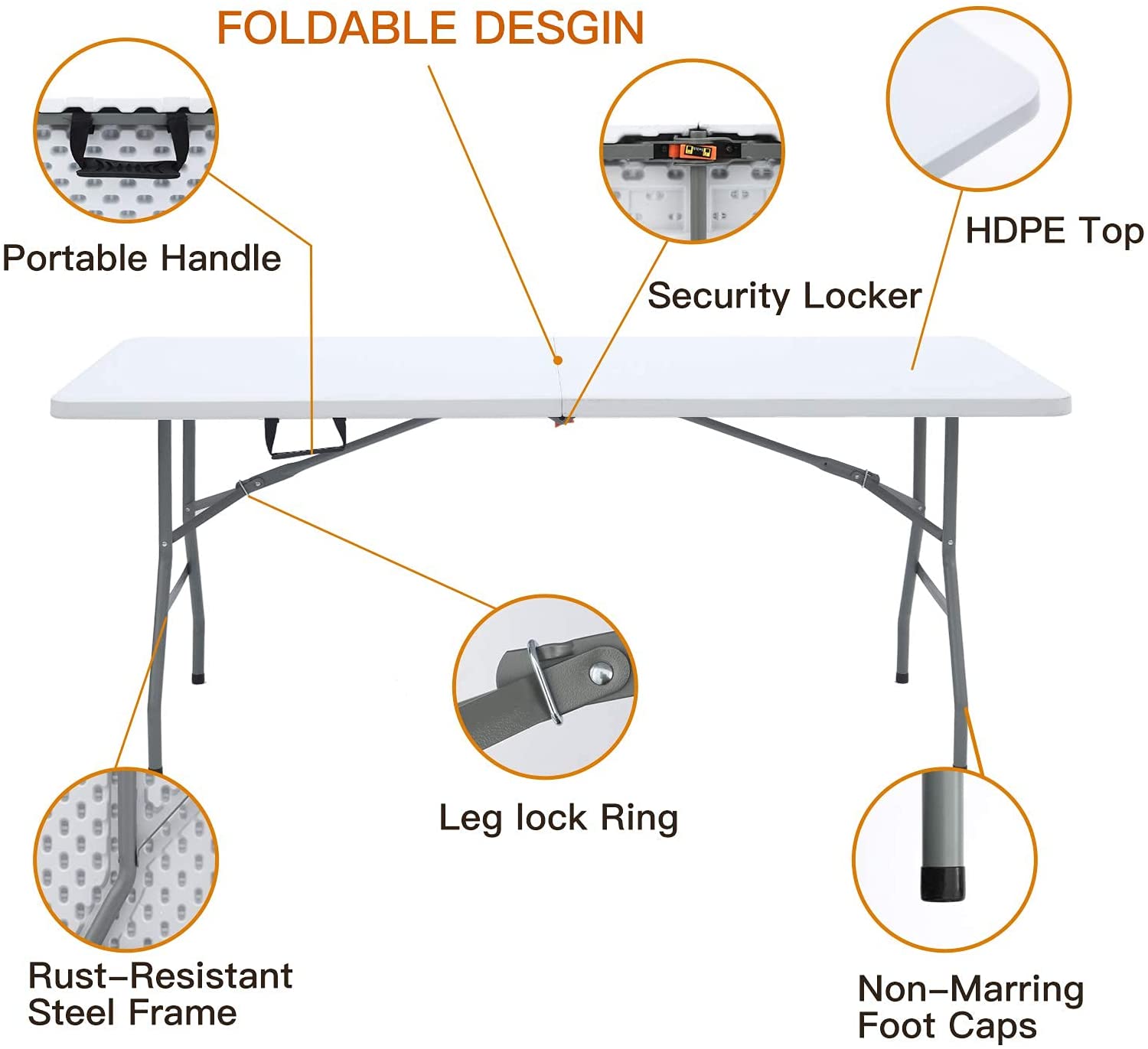 Hot Popular Furniture 6ft White Rectangular Plastic Foldable Banquet