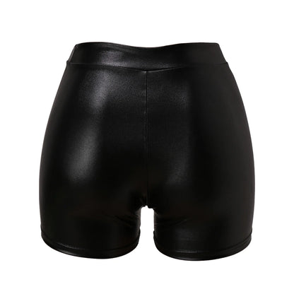 Women Shorts Shiny Elastic High Waist Shiny Faux PU Leather Mini Clubwear Short