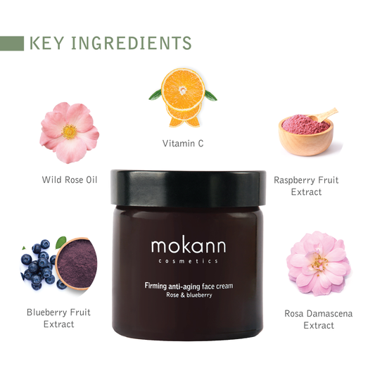 Firming Anti-Aging Face Cream Rose and Blueberry. Deeply Nourish, Moisturize