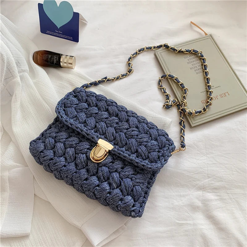 Bags for Women Hand Woven Bag Strip Thread Hook Knitted Women's Shoulder