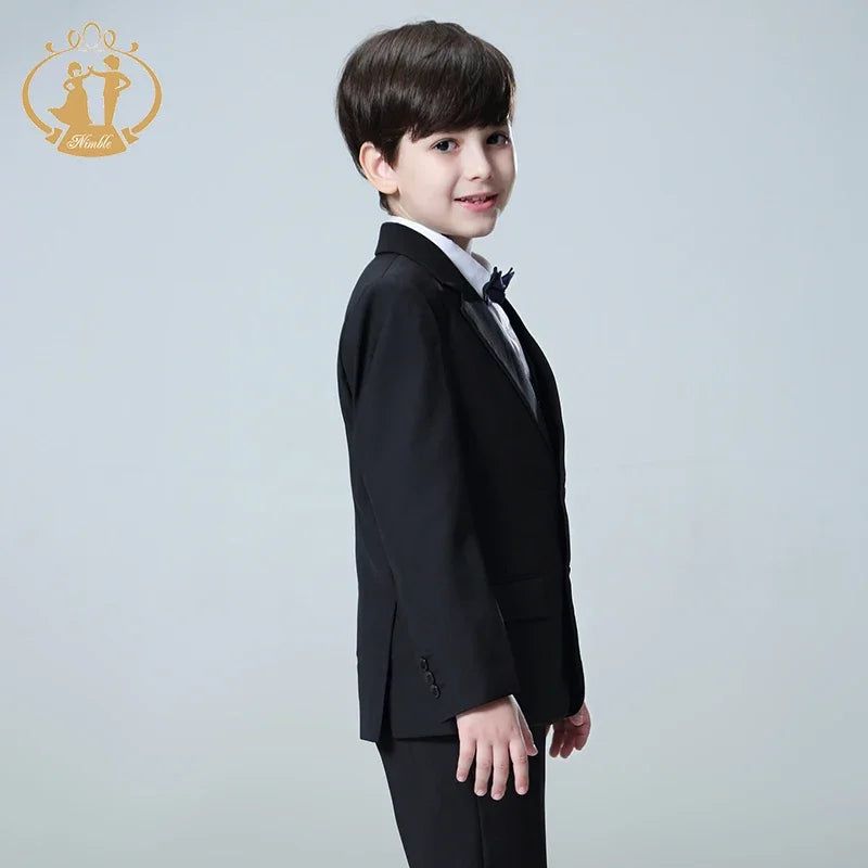 Spring Autumn Formal Suit for Boy Set Children Party Host Wedding Black Costume