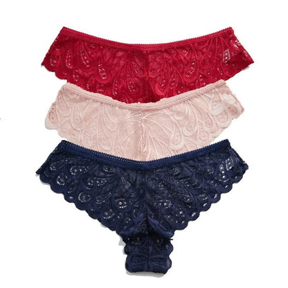 3pcs Women Underwear Sexy Lace Panties Tempting Pretty Briefs Low Waist