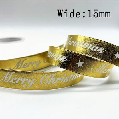 10mm 15mm 5yards Gold/Silver Christmas Decor Printed Christmas Ribbon