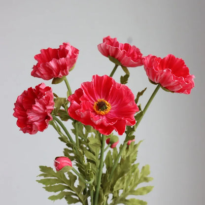 Luxury Real Touch Poppy Flower With Fake Leaves PU Artificial Flowers Home