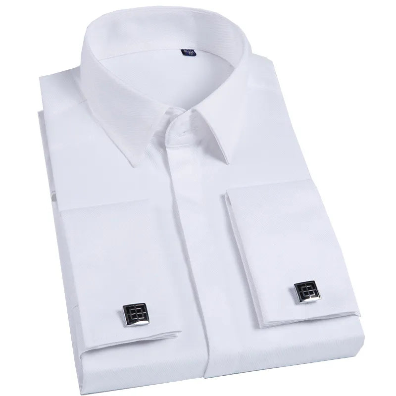 Quality Pink Men French Cufflinks Shirt Men's Shirt Long Sleeve