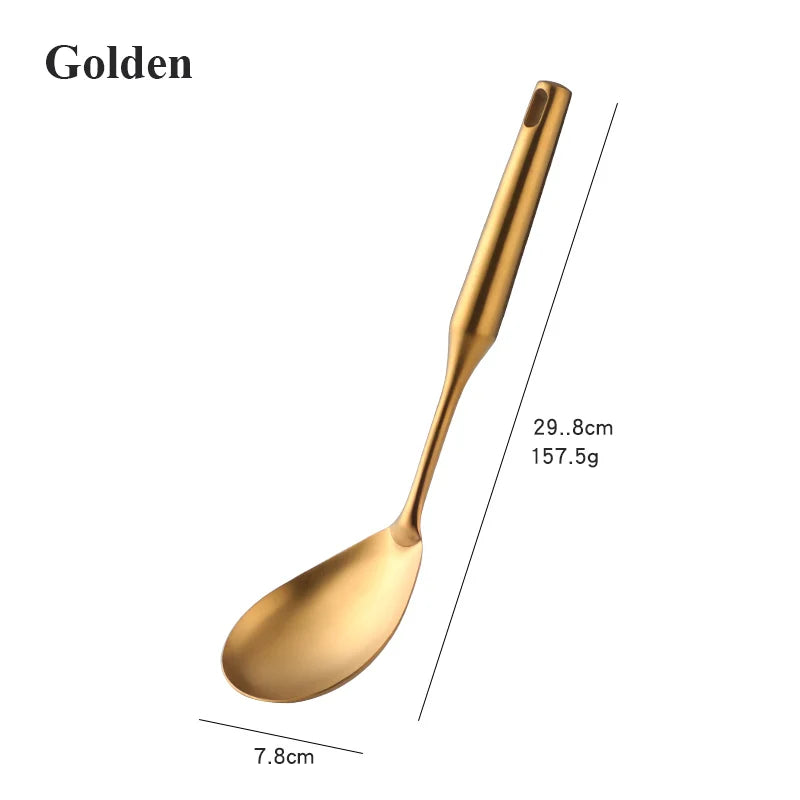 1-10pcs Stainless Steel CookwarLong Handle Set Gold Cooking Utensils Scoop Spoon