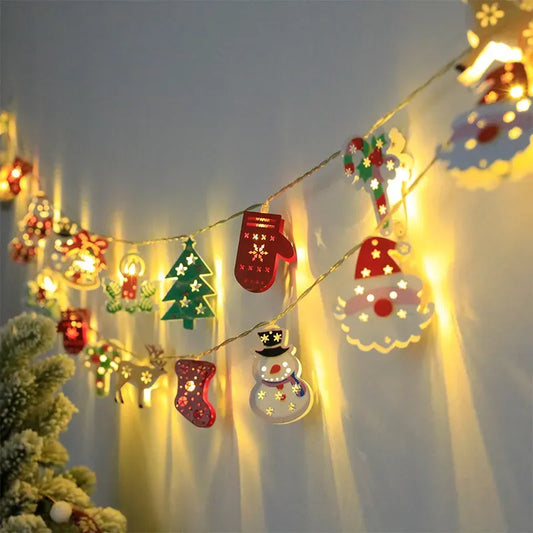 New Year 2025 LED Light String Santa Claus Elk Snowman Xmas Ornament String