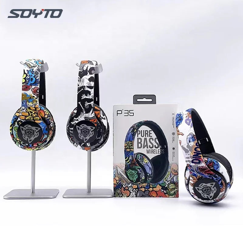 Shuoyin P35 JBI Graffiti Wireless Bluetooth Casque Audifono P35 Casque Cuffie