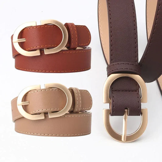 Thin Female Circle Buckles Belt Deduction Side Gold Buckle Jeans Belts Women