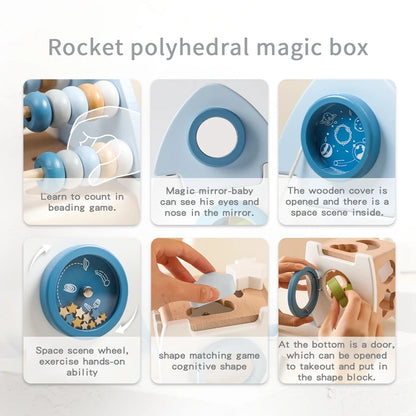 Wooden Montessori Rocket Toy  Rocket Block Docking Toy Shape Recognition